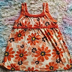 Orange and Cream Floral Tank Top with Scoop Neckline